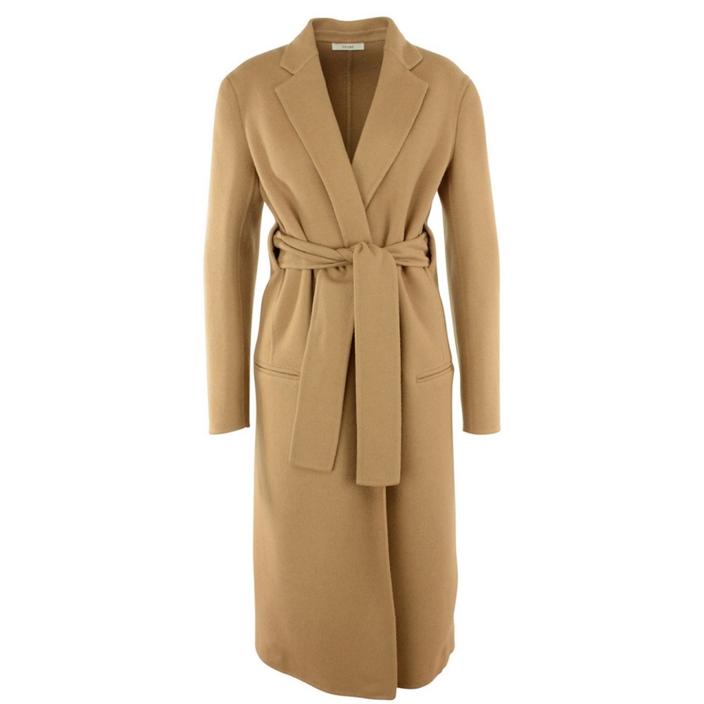 CÉLINE 100% CASHMERE CAMEL TRENCH BELTED COAT
